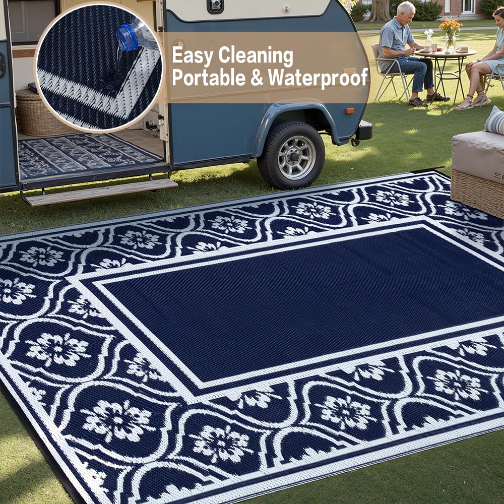 HUGEAR reversible indoor-outdoor rug offers two looks for patio or entryway