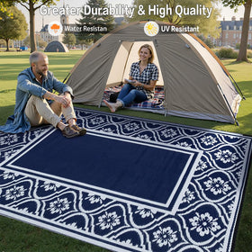 HUGEAR UV-stabilized polypropylene rug resists fading on sunny decks