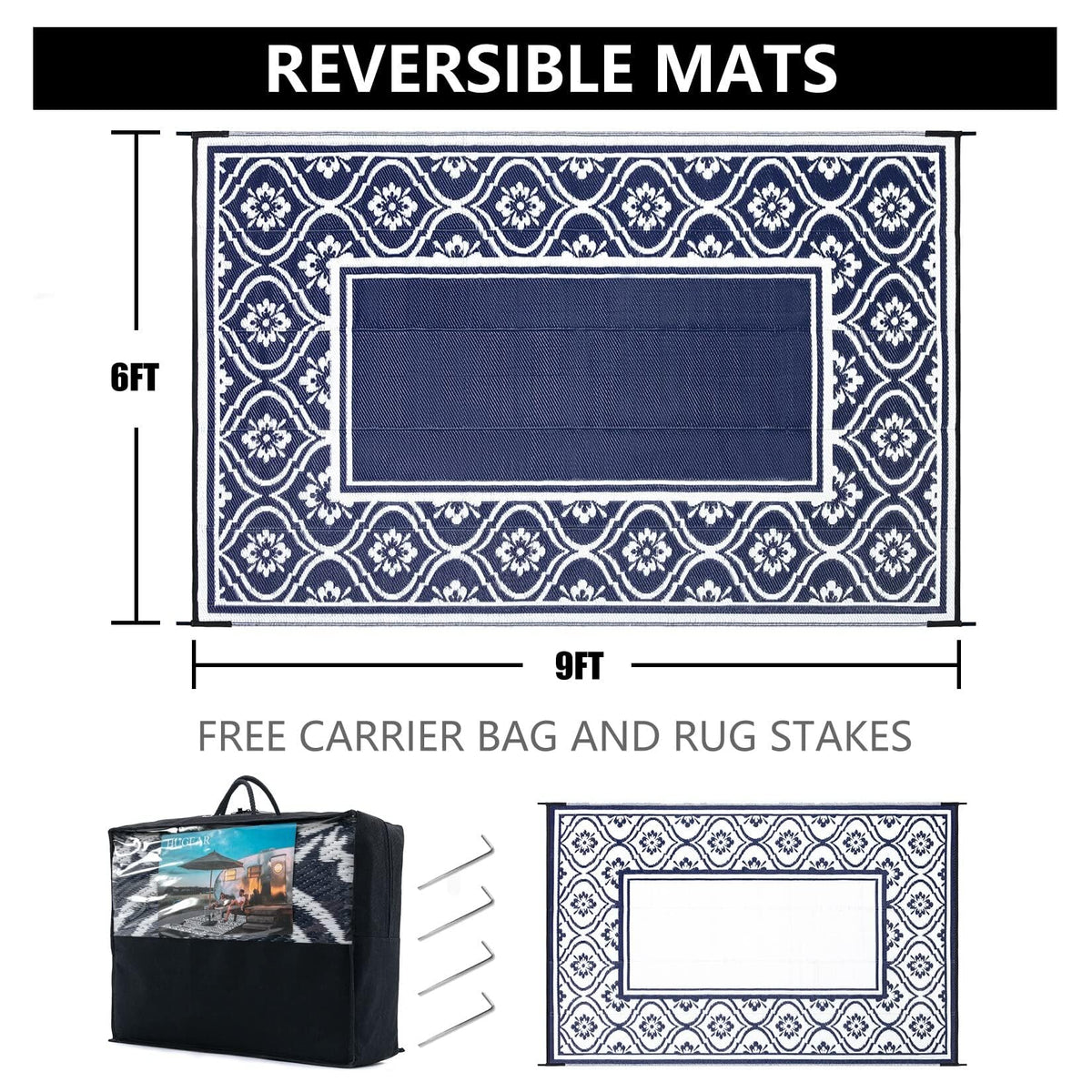 HUGEAR waterproof camping carpet for outdoor use or RV trips, dries quickly