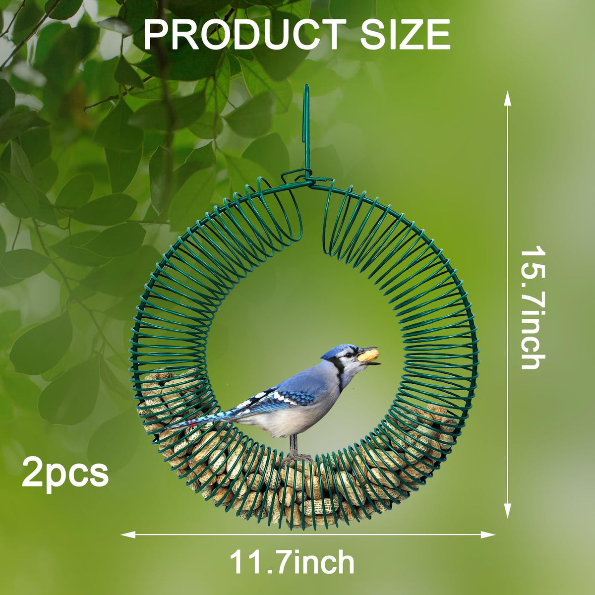 Hugeleaf round metal bird feeder wreath shows durable construction for long outdoor use.