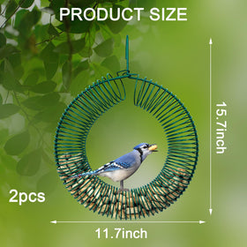 Hugeleaf round metal bird feeder wreath shows durable construction for long outdoor use.