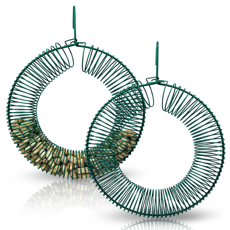 Hugeleaf two-piece peanut bird feeder wreath in green attracts outdoor birds reliably.