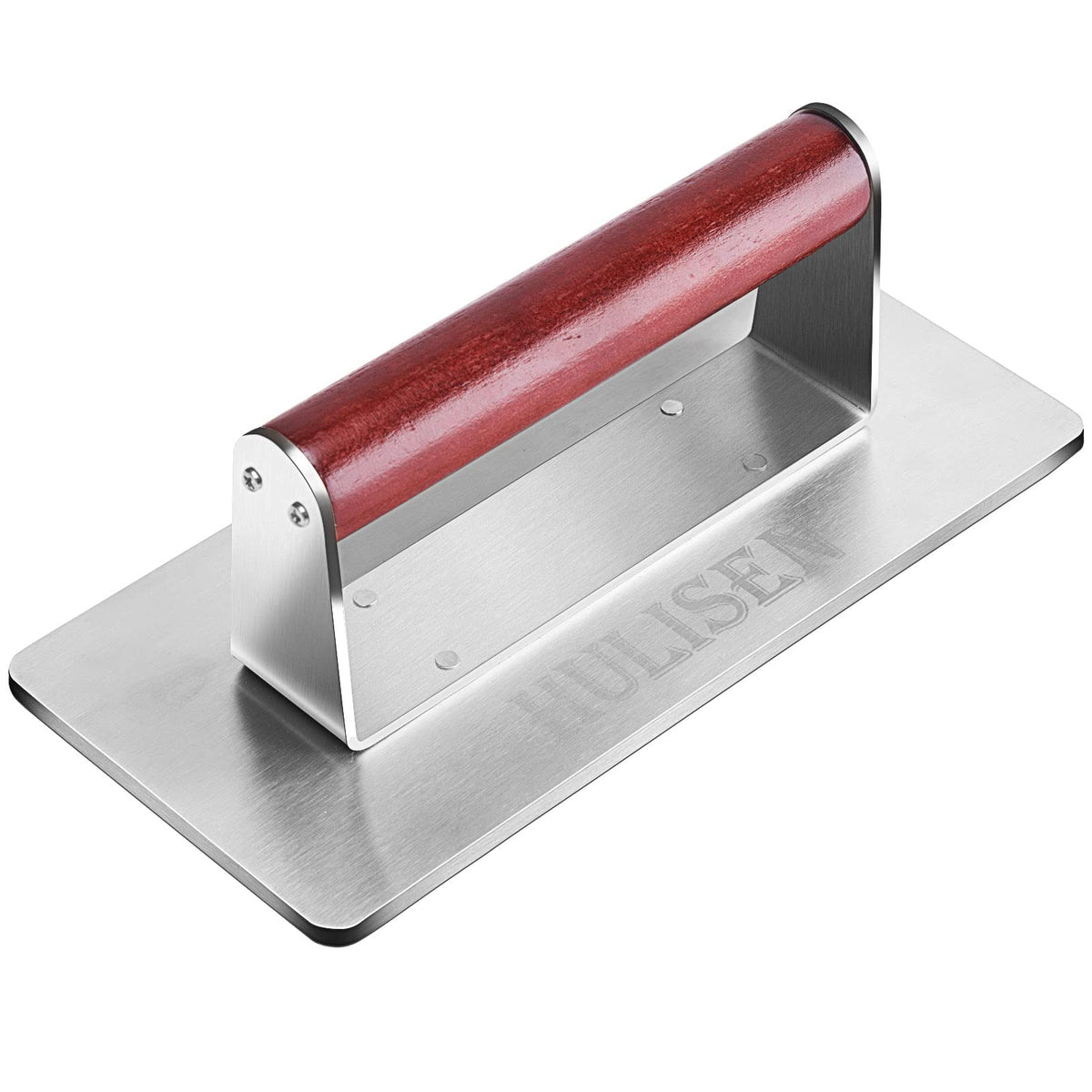 HULISEN bacon press on grill prevents curling and ensures even slices.