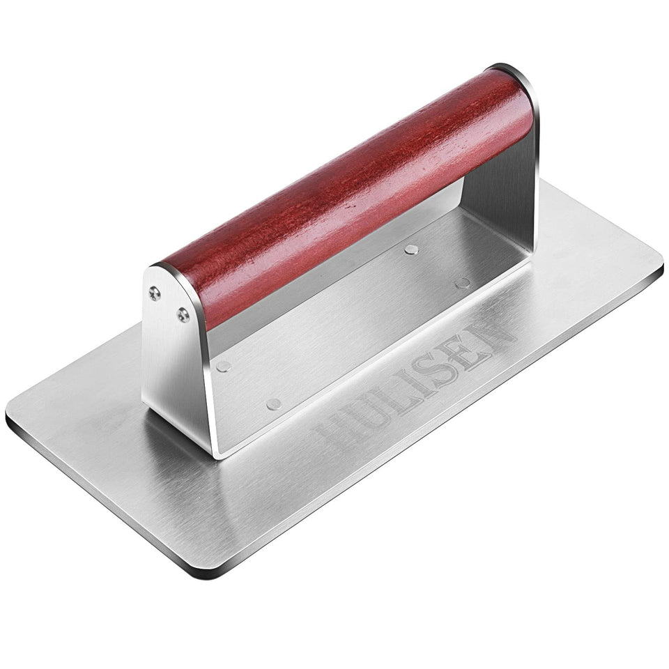 HULISEN bacon press on grill prevents curling and ensures even slices.