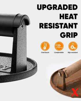 HULISEN burger press with heat-resistant handle for safe use on hot surfaces
