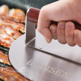 HULISEN stainless steel smash press ensures even heat transfer on patties