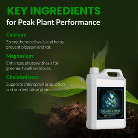 Humboldts Secret CalMag & Iron label detail emphasizing essential minerals for plant vigor