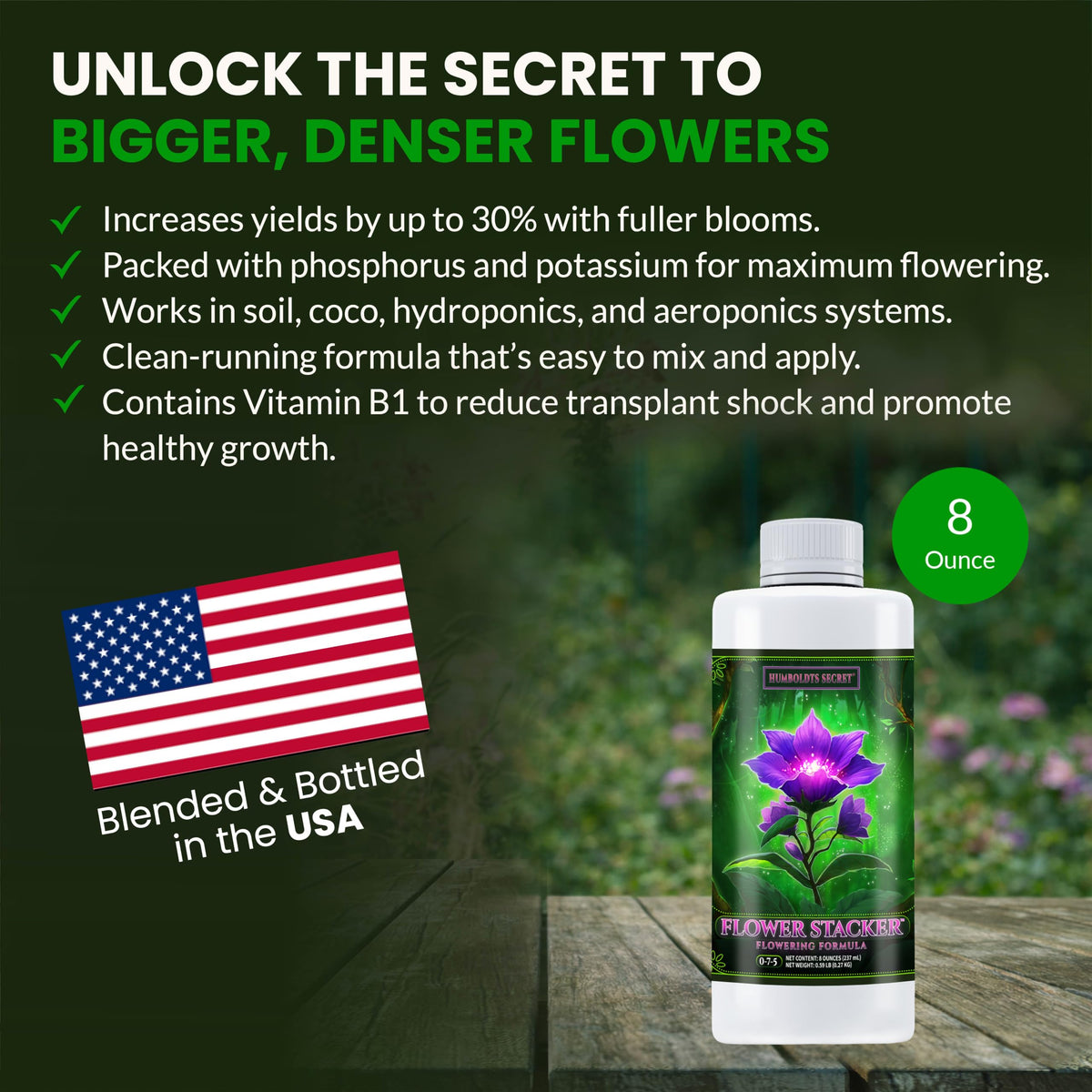 Humboldts Secret Flower Stacker poured into water for easy mixing