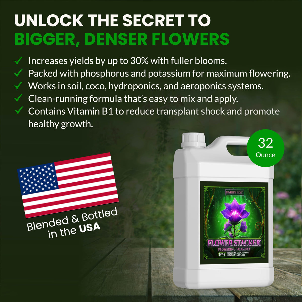 Humboldts Secret Flower Stacker dosing mix demonstrates quick integration into cycles.