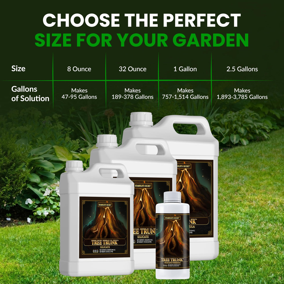 Dosing guide graphic for Humblodts Secret Tree Trunk application.
