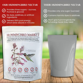Hummingbird Market feeder-ready nectar attracts visiting hummingbirds