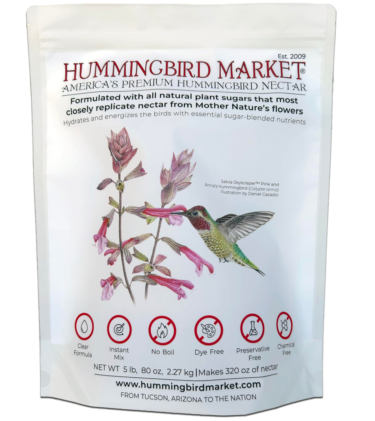 Hummingbird Market nectar powder packaging with resealable pouch for freshness