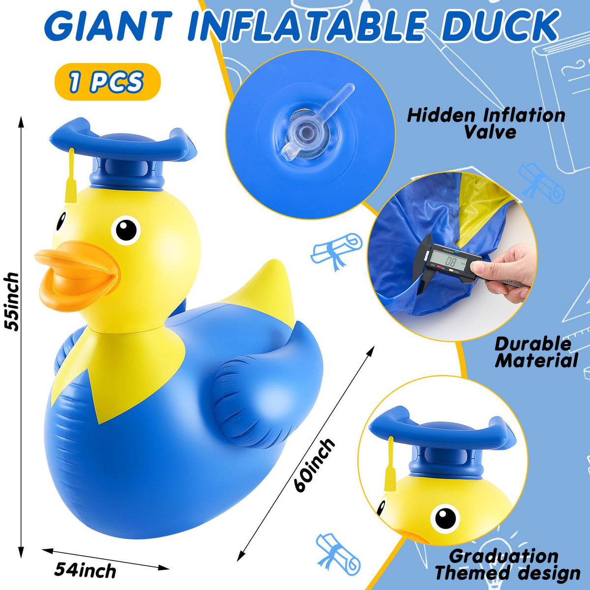 Hungdao giant inflatable duck in blue-black colors for pool party centerpiece.