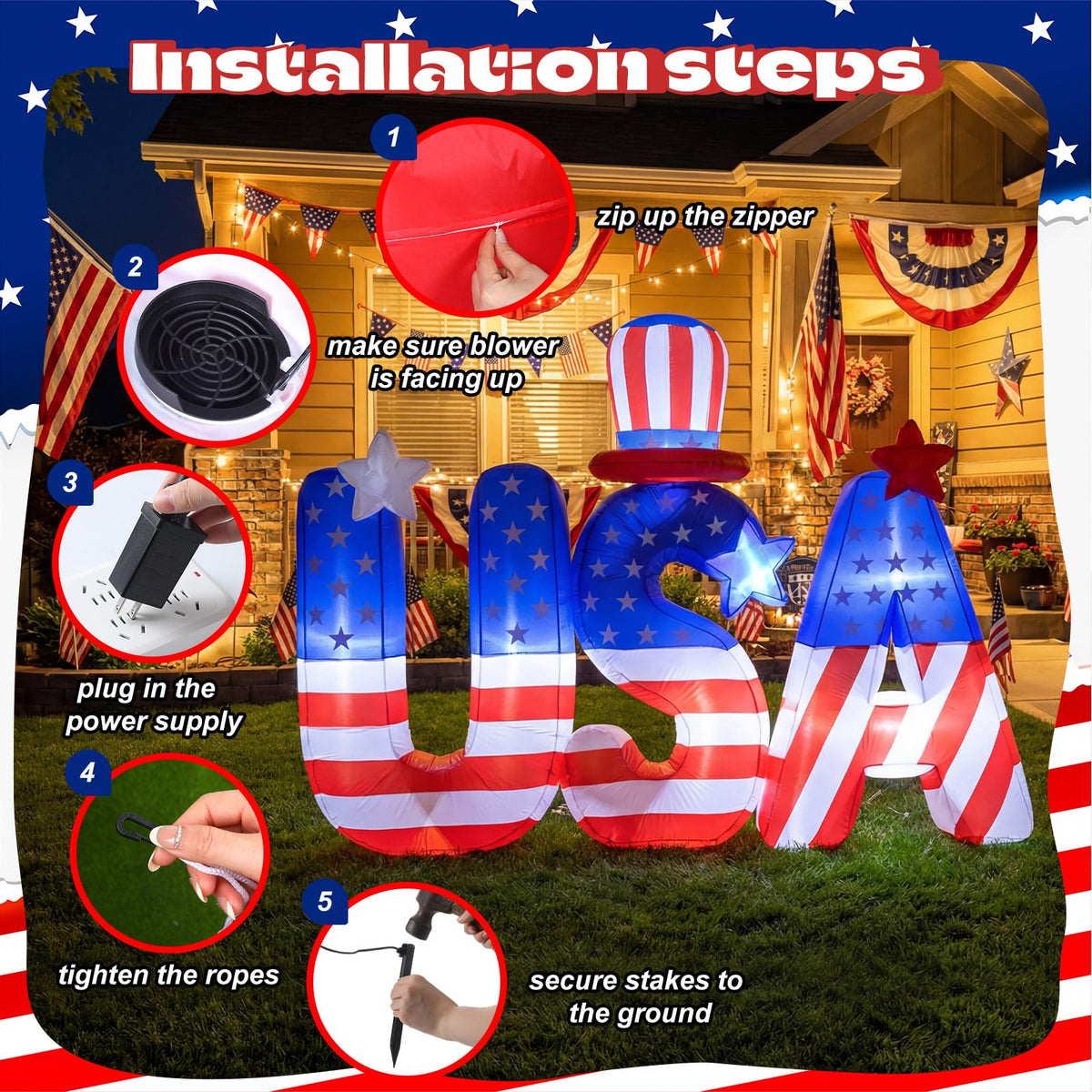 Hungdao outdoor patriotic decor pack enables quick, easy setup for holidays.