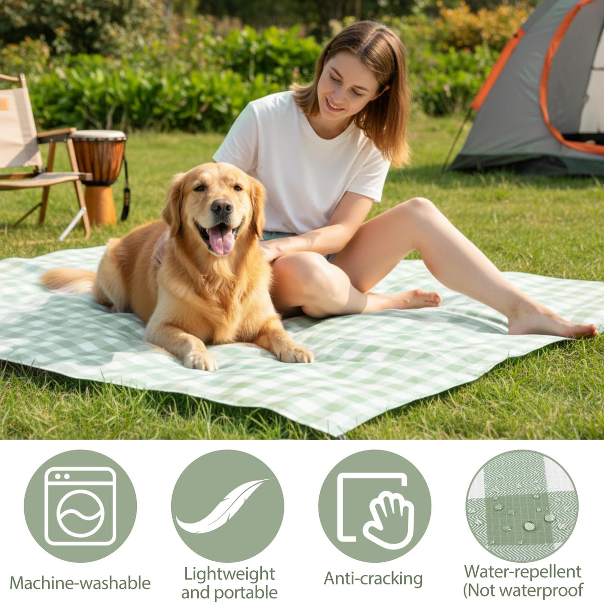 HunnmingRe sandproof mat on grass, durable surface for outdoor lounging.