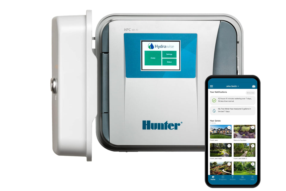 Hunter Hydrawise HPC400 app control enables remote irrigation management.