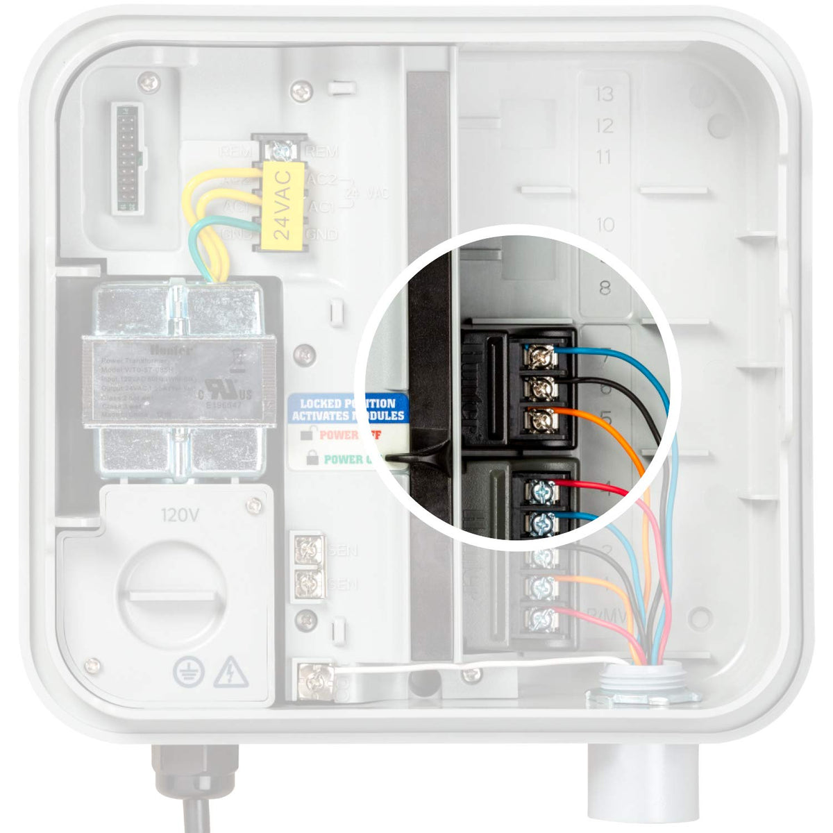 Hunter PCM300 module installation demonstrating quick plug-in setup for HPC controllers