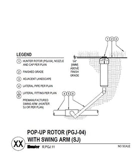 Hunter PGJ-04 rotor sprinkler head fits standard 1/2-inch inlet for easy upgrades.