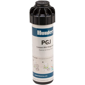 Hunter PGJ-04 rotor sprinkler head top view shows compact housing for tight spaces.