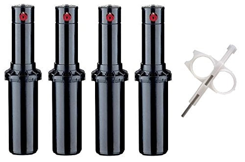 Hunter PGP-adj rotor sprinkler heads in a 4-pack, ideal for even lawn coverage.