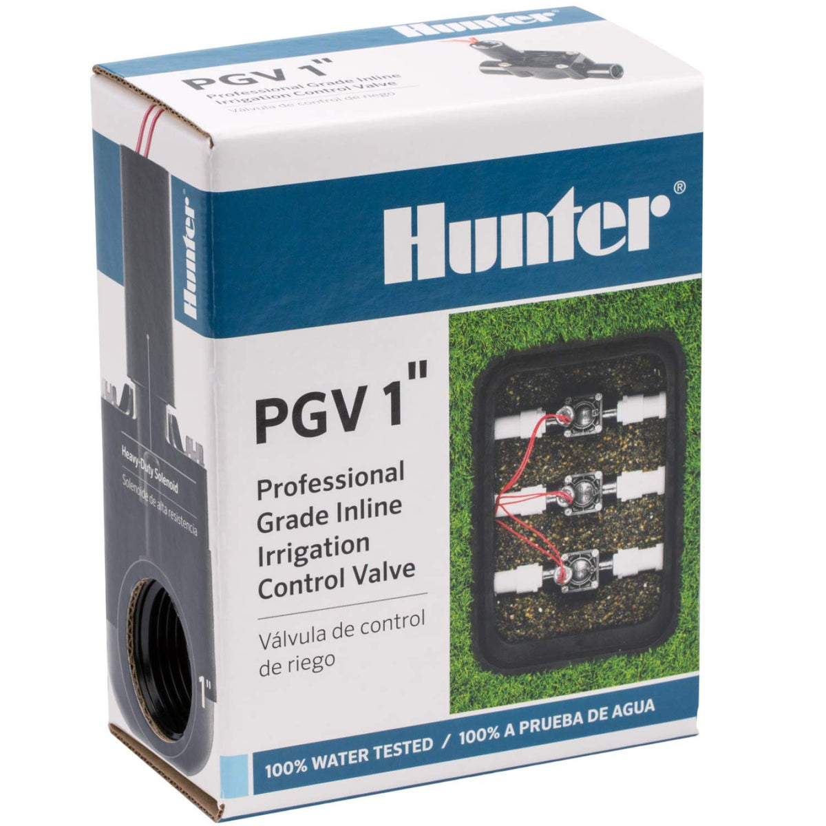Hunter PGV 1-inch valve installation ready with 1-inch female threading for replacement.