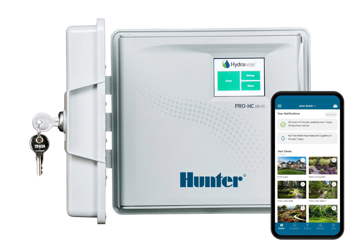 Hunter PRO-HC600 touchscreen front view for easy on-device programming.