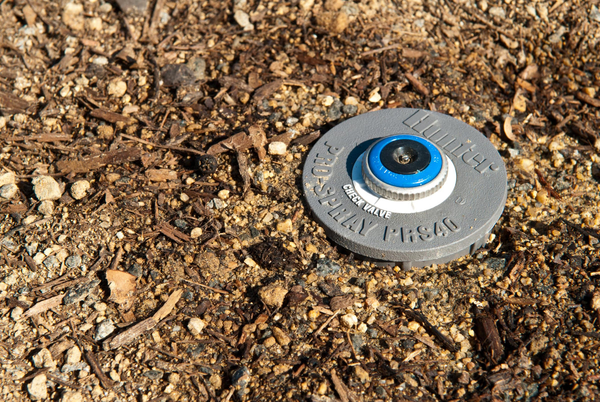 Hunter PRS40 pop-up sprinkler body during installation for easy DIY setup