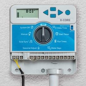 Hunter X-Core XC800i control panel shows eight zones for large lawns and gardens