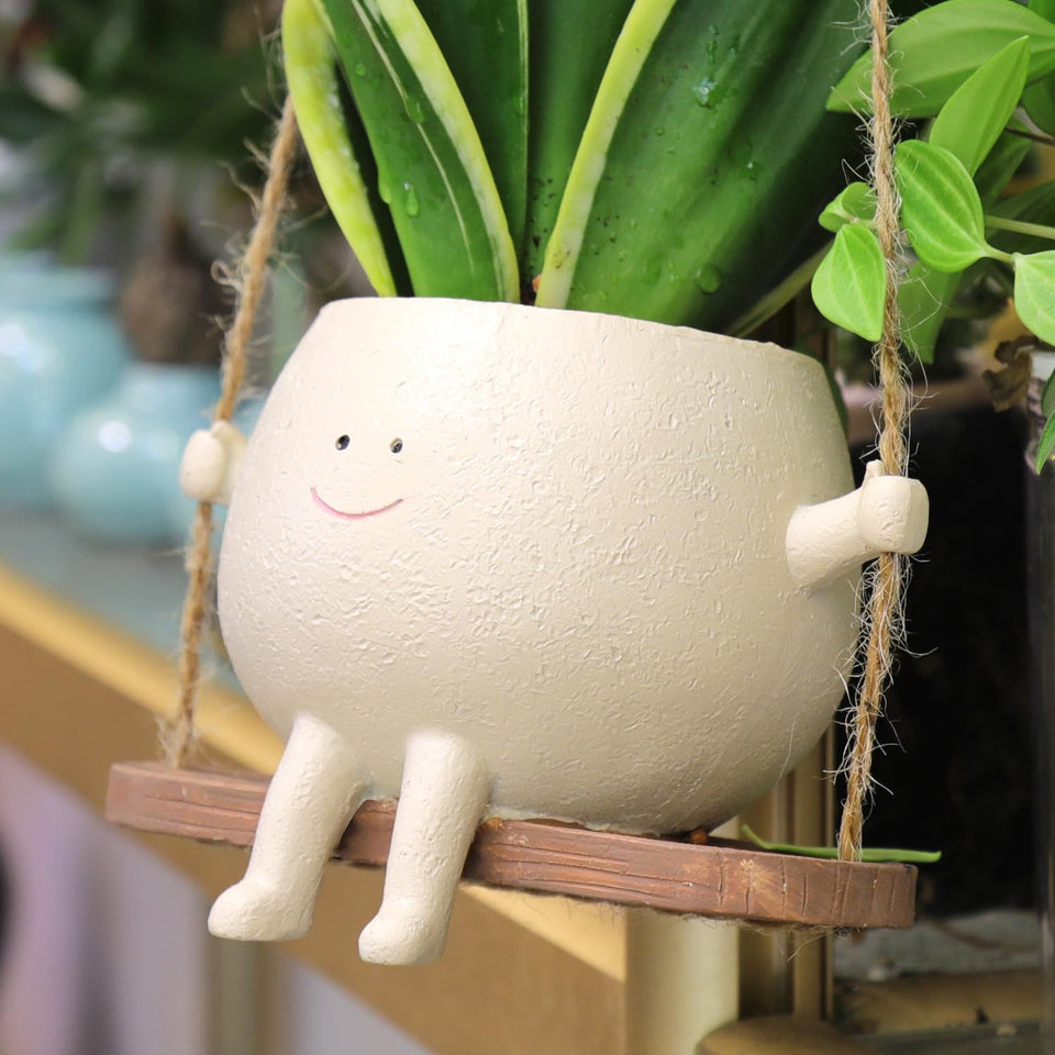 Hunthawk Swing Face Planter hanging display enhances indoor decor with a unique focal point.