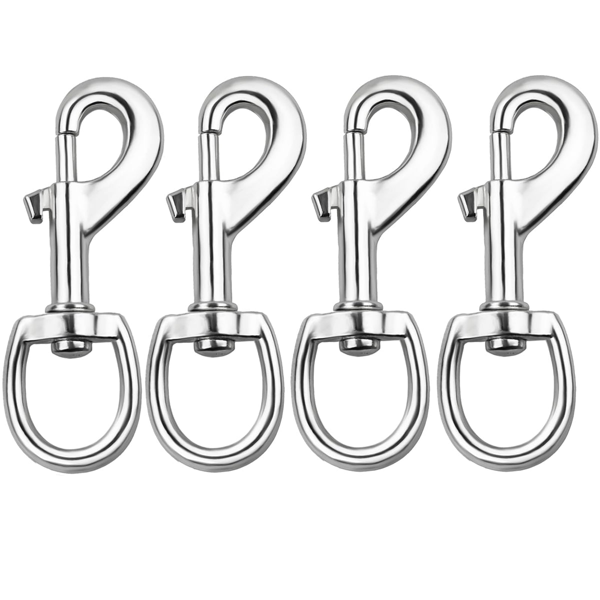 Huouo 4-pack flag swivel snap hooks for secure halyard attachment on flagpoles.