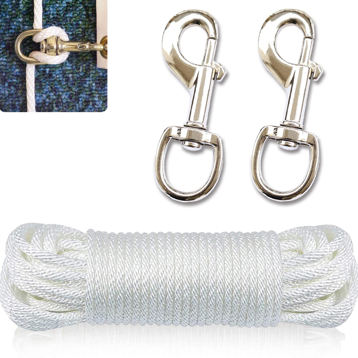 Huouo 50ft halyard rope for flagpoles, UV and abrasion resistant.