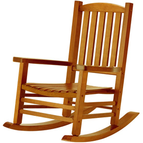 Hupmad wooden porch rocker with natural finish and back view for outdoor relaxation.