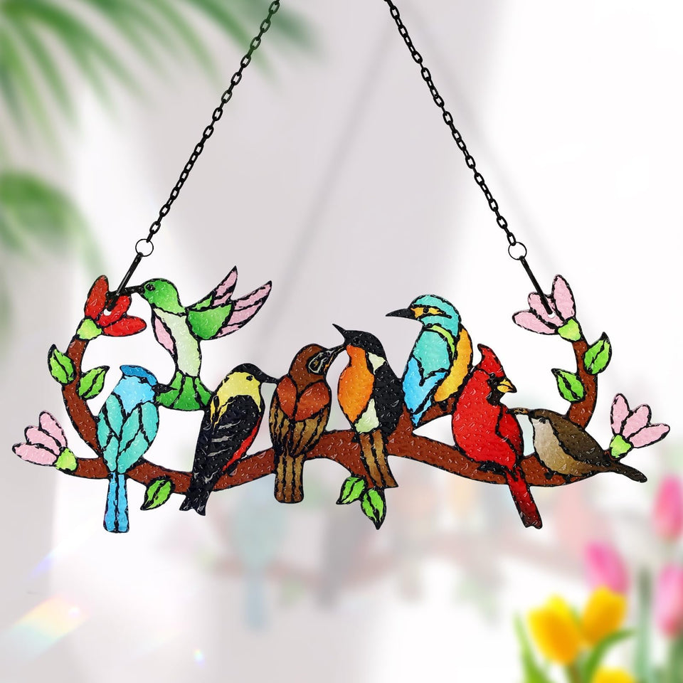 Huray Rayho Birds on Branch suncatcher with cardinal—enhances daylight ambiance.