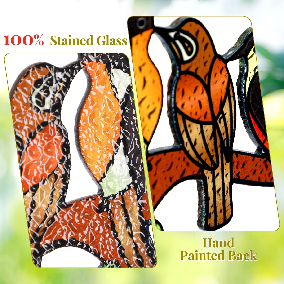 Huray Rayho stained glass sun catcher with cardinal on branch adds warmth