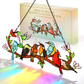 Huray Rayho stained glass sun catcher with hummingbird on branch brightens indoors
