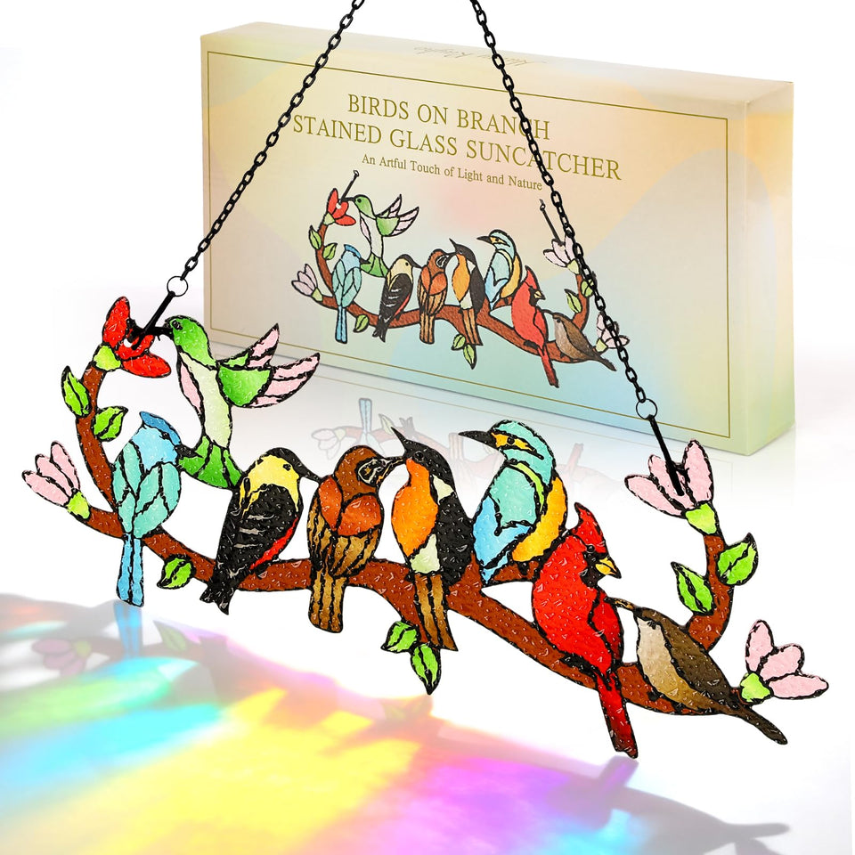 Huray Rayho stained glass sun catcher with hummingbird on branch brightens indoors