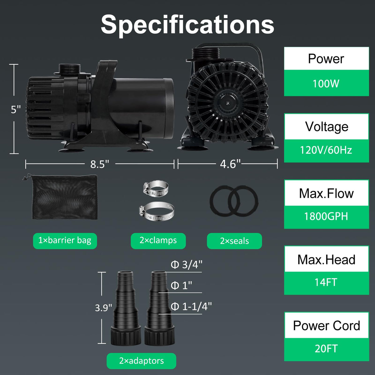 Hurmovae 100W submersible motor powering pond features quietly