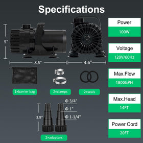 Hurmovae 100W submersible motor powering pond features quietly