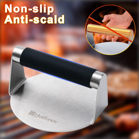 Husfunov burger press anti-scald handle provides safe grip during grilling.