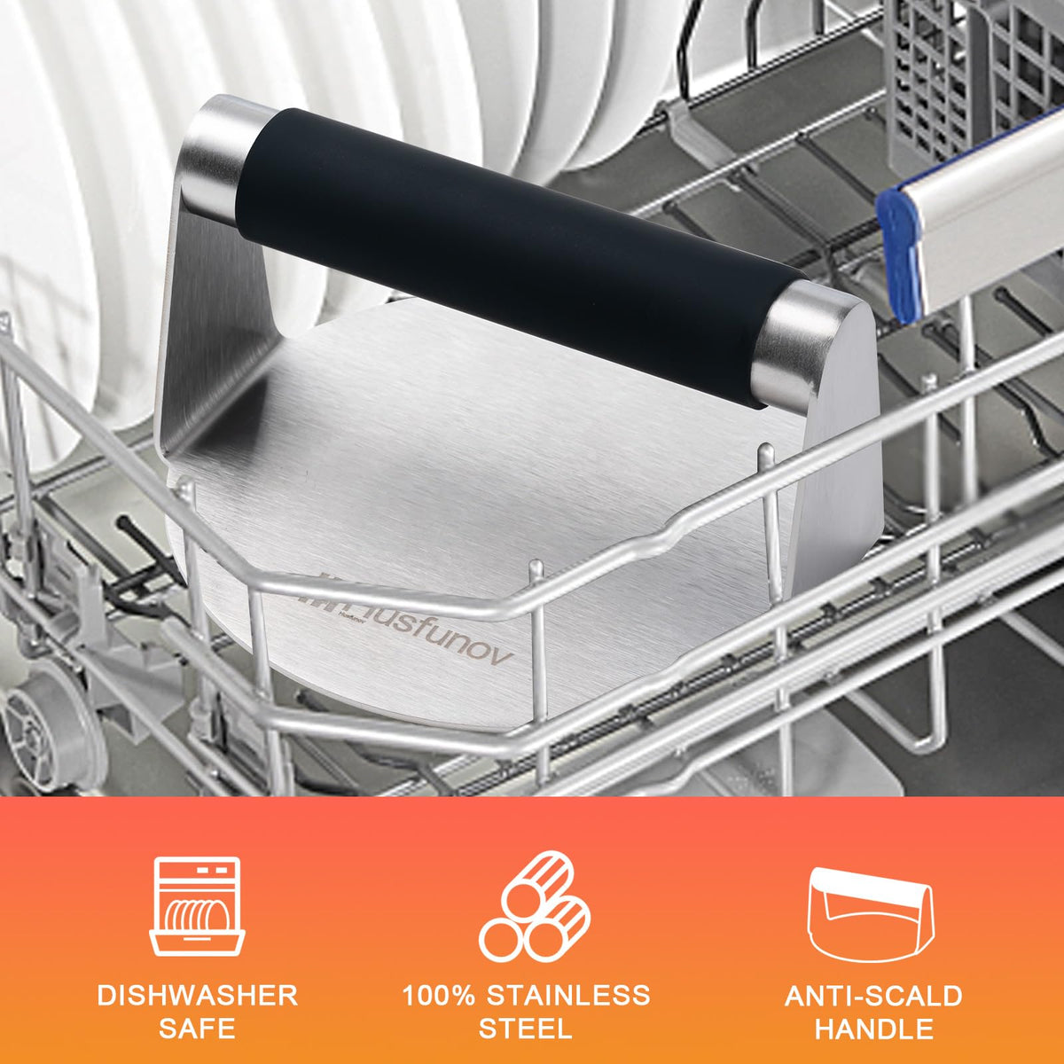 Husfunov burger press is dishwasher safe for easy cleanup.