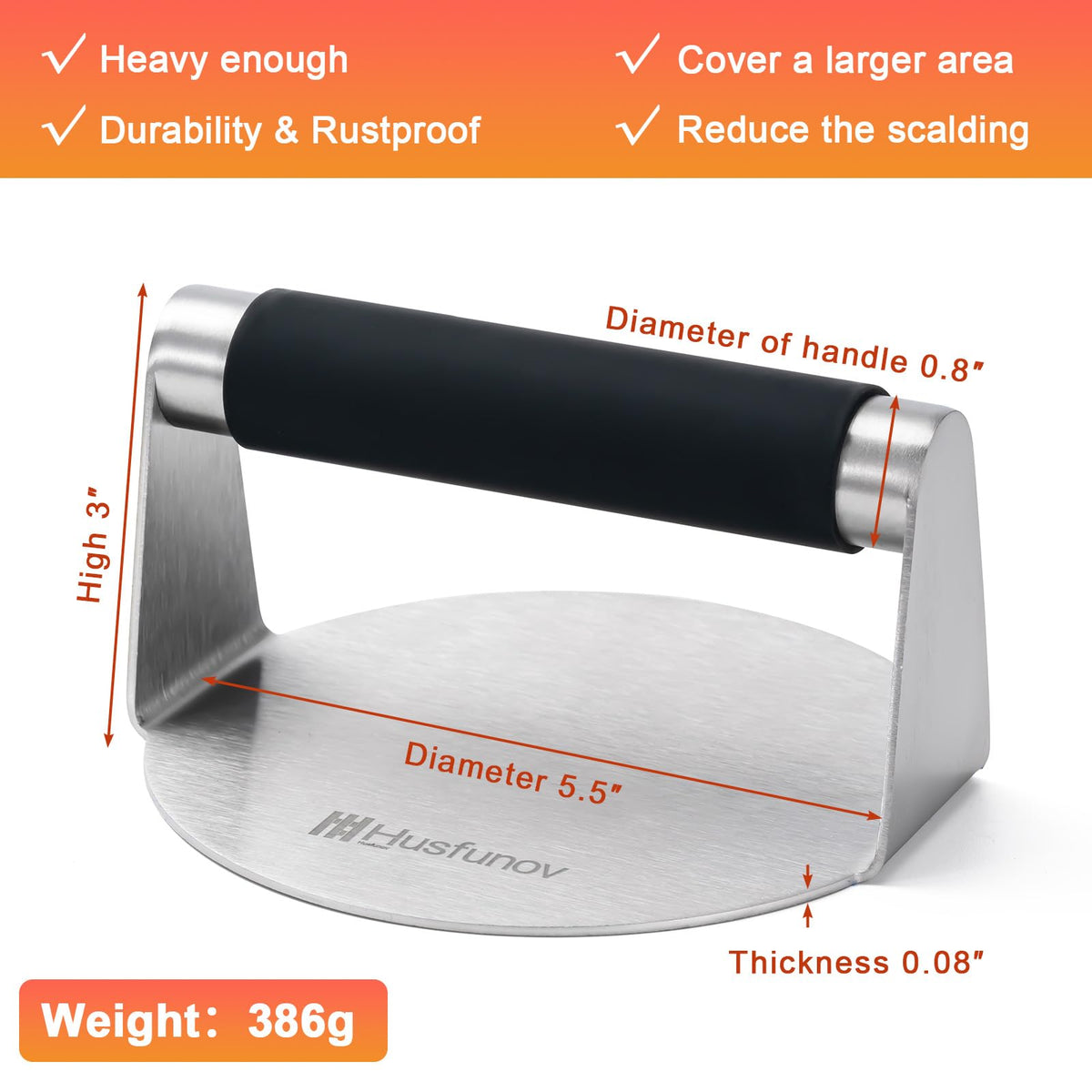Husfunov burger press with non-stick surface eases patty release.