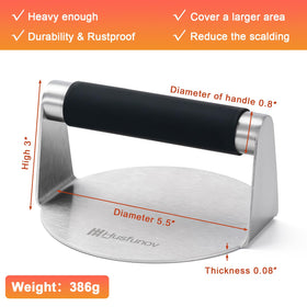 Husfunov burger press with non-stick surface eases patty release.