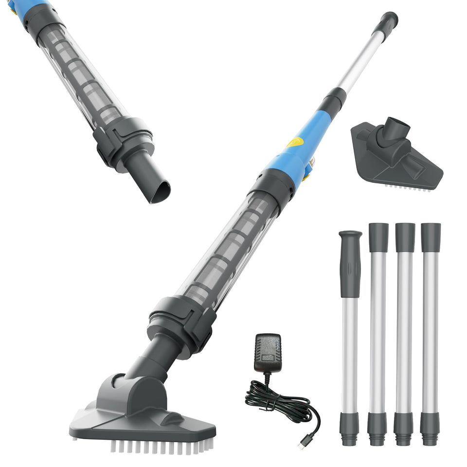 HUSHLIGHT cordless spa vacuum extended reach cleans hard-to-reach pool corners.