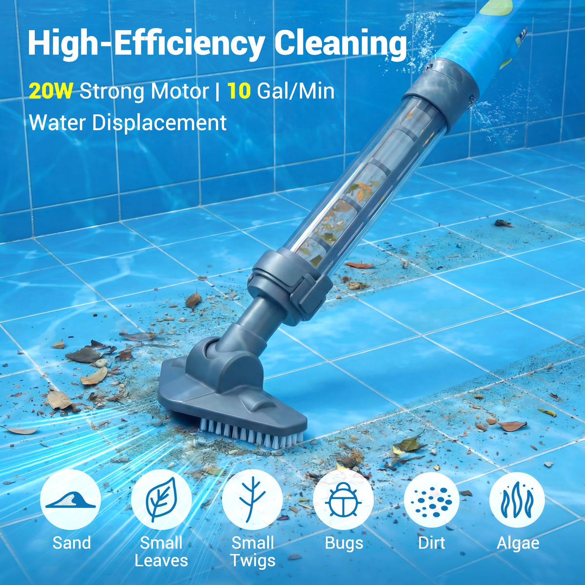 HUSHLIGHT spa vacuum 60-minute runtime for thorough cleaning sessions.