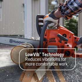 Husqvarna 120 Mark III lowvib dampers minimize vibration during long sessions.