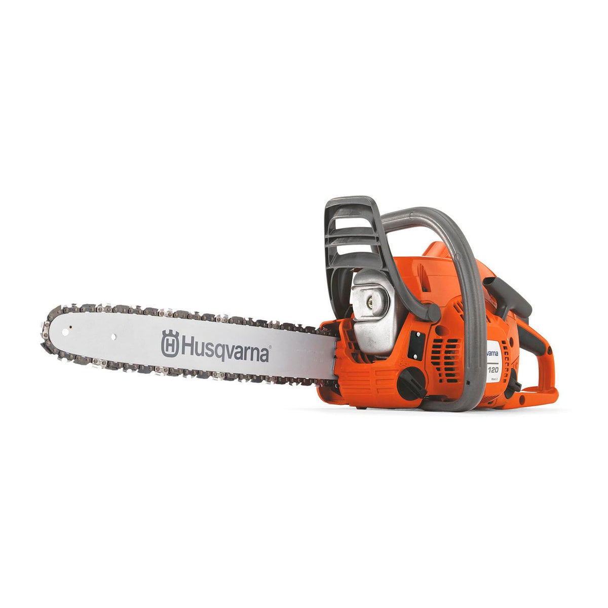 Husqvarna 120 Mark III with a 14-inch bar for efficient home cutting.