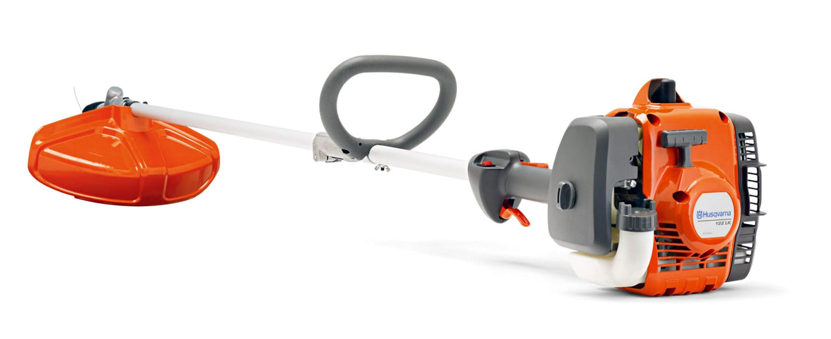Husqvarna 122LK trimmer front view, lightweight design for easy lawn edging.