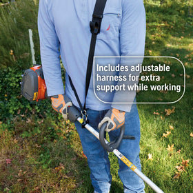 Adjustable harness adds comfort during longer trimming sessions