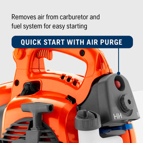 Husqvarna 125B ergonomic soft grip handle reduces user fatigue.