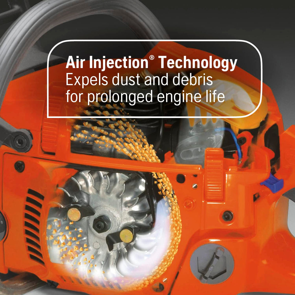 Husqvarna 130 inertia chain brake helps reduce kickback risk.